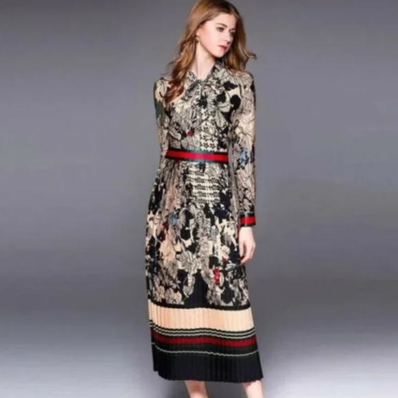 Dalia Macphee Tie Neck Printed Midi Dress Size Medium - Picture 14 of 16